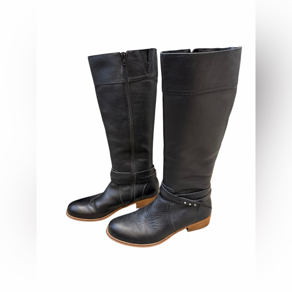 Land’s End Blakley Pebble Grain Black Leather Knee-High Riding Boots Size 8
